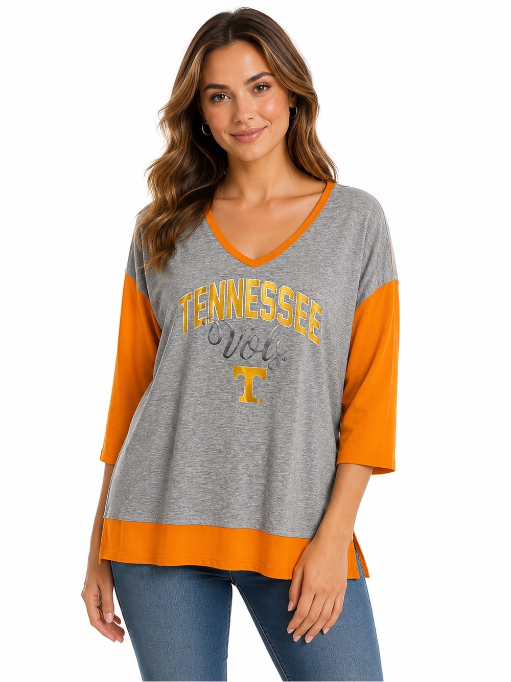 Tennessee VOLS Gray & Orange V-Neck Women’s Top - 1038